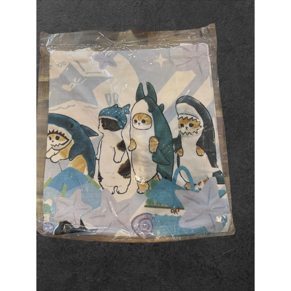 Mofusand Shark Cat Canvas Tote Bag Kawaii Anime Graphic Shoulder Bag Blue White